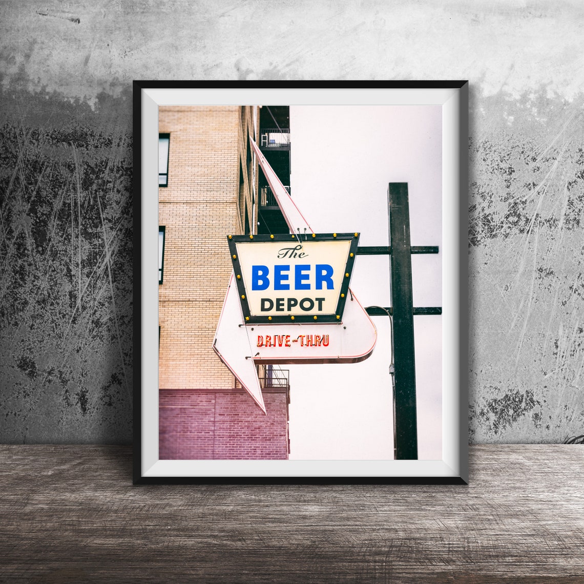 The Beer Depot Drive-Thru Retro Arrow Sign Photography Poster