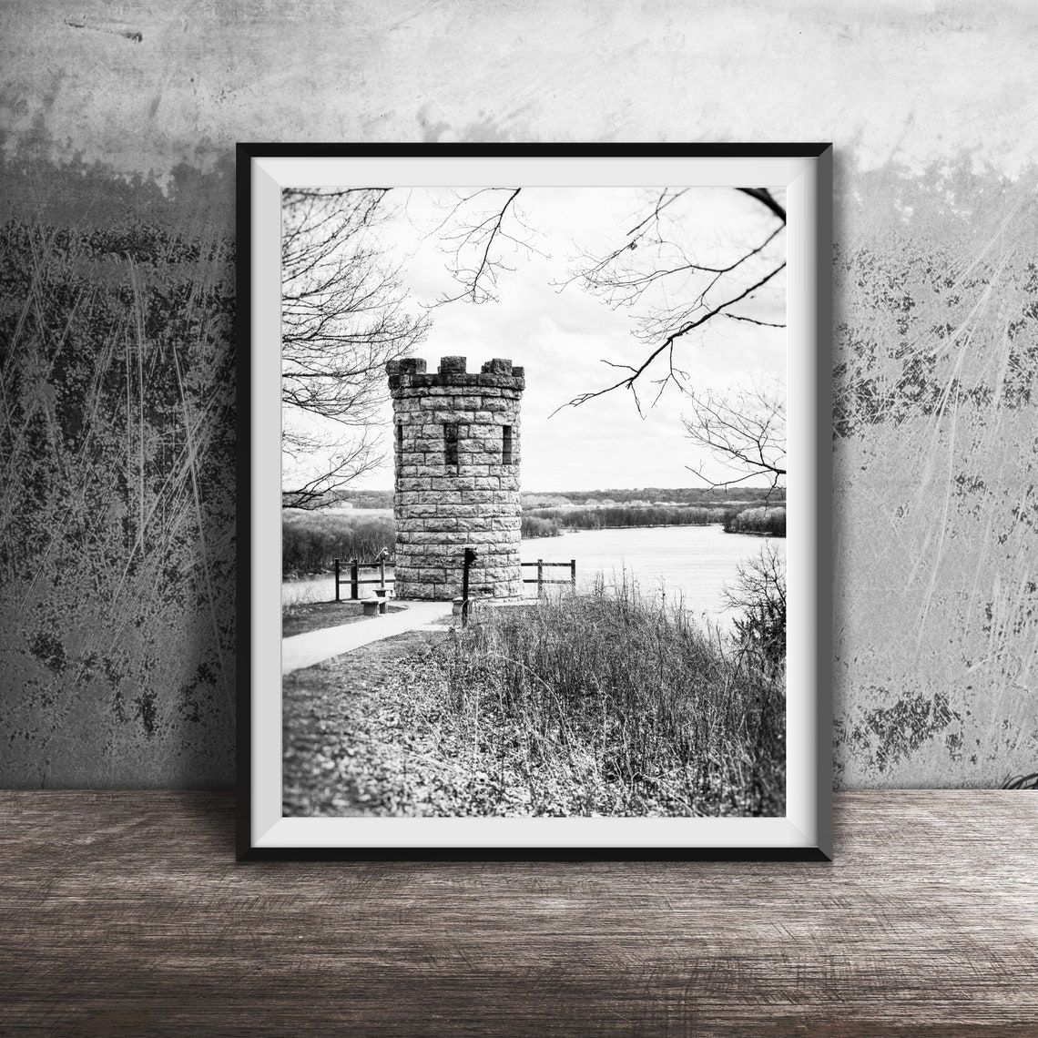 Stone Tower River Bluff Overlook Winter Nature Scene Photo Poster - Image 2