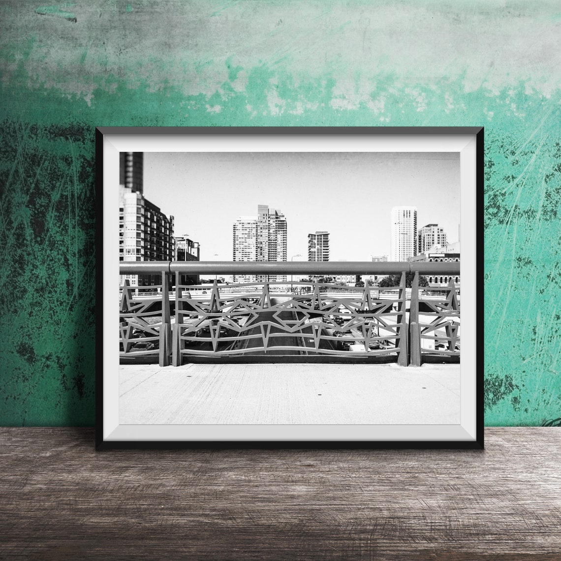 Chicago Flag Star Pattern Red Bridge Rail Skyline View Poster - Image 2