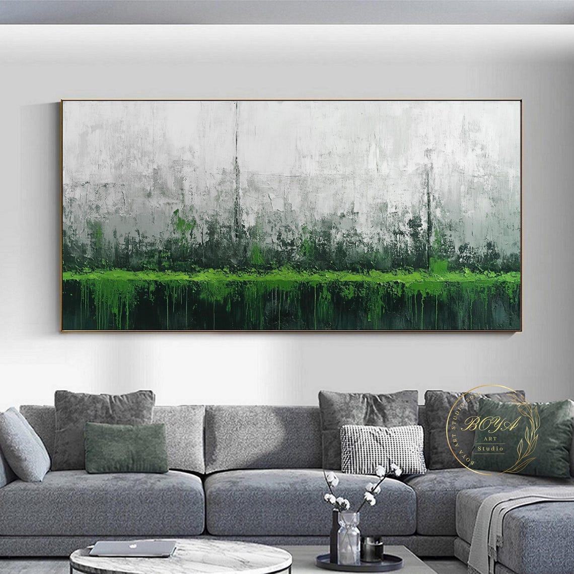 Misty Green Abstract Landscape Wide Panoramic Horizon Poster