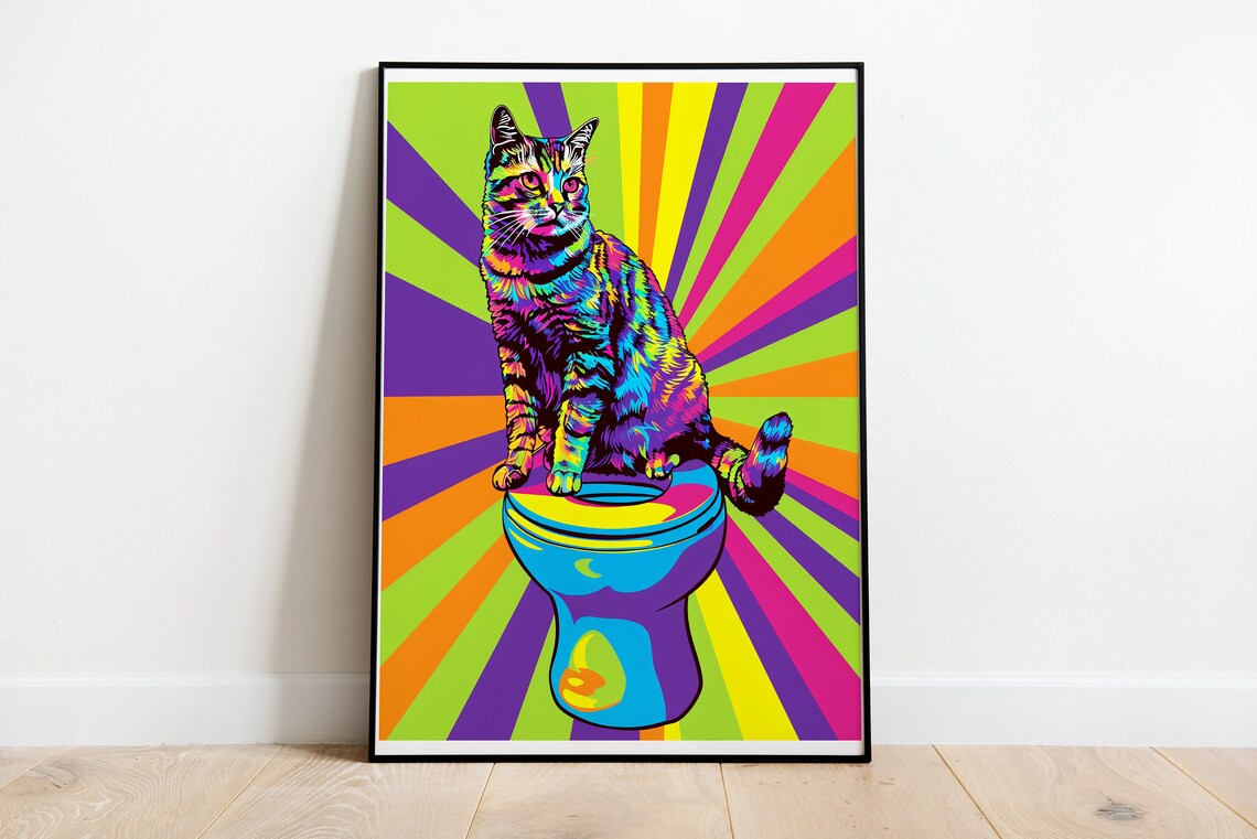 Retro Cat Bathroom Poster, 60s Style Art Print
