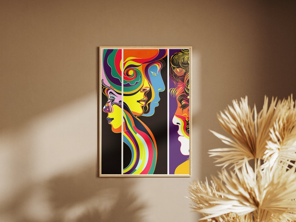 Psychedelic Woman Face Triptych Swirling Hair 60s Pop Art Poster - Image 2