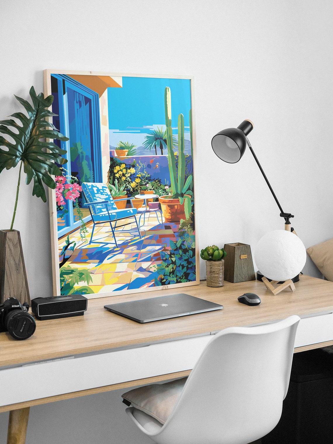 Sunny Patio With Bold Chairs and Cactus Fauvist Pop Art Poster - Image 2
