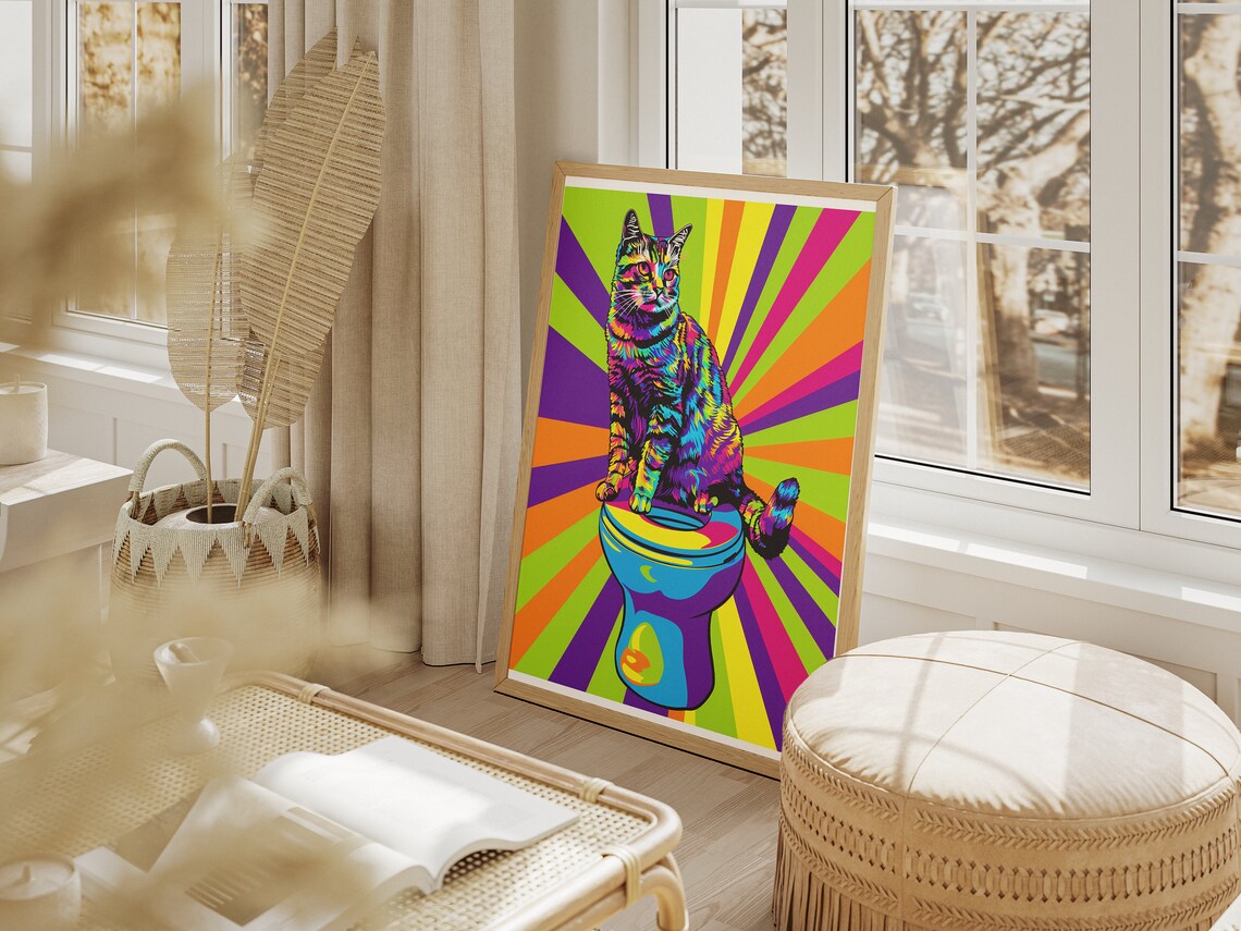 Retro Cat Bathroom Poster, 60s Style Art Print - Image 2