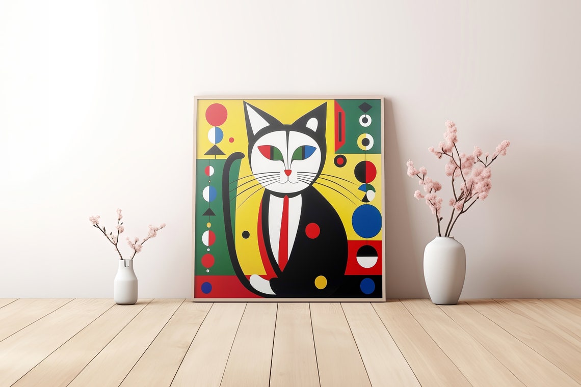 Geometric Bauhaus Style Black Cat Mid Century Modern Art Print - Image 4