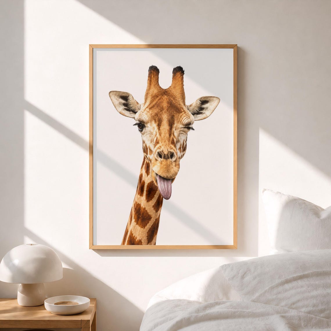 Funny Giraffe Tongue Out Portrait Playful White Safari Photo Poster
