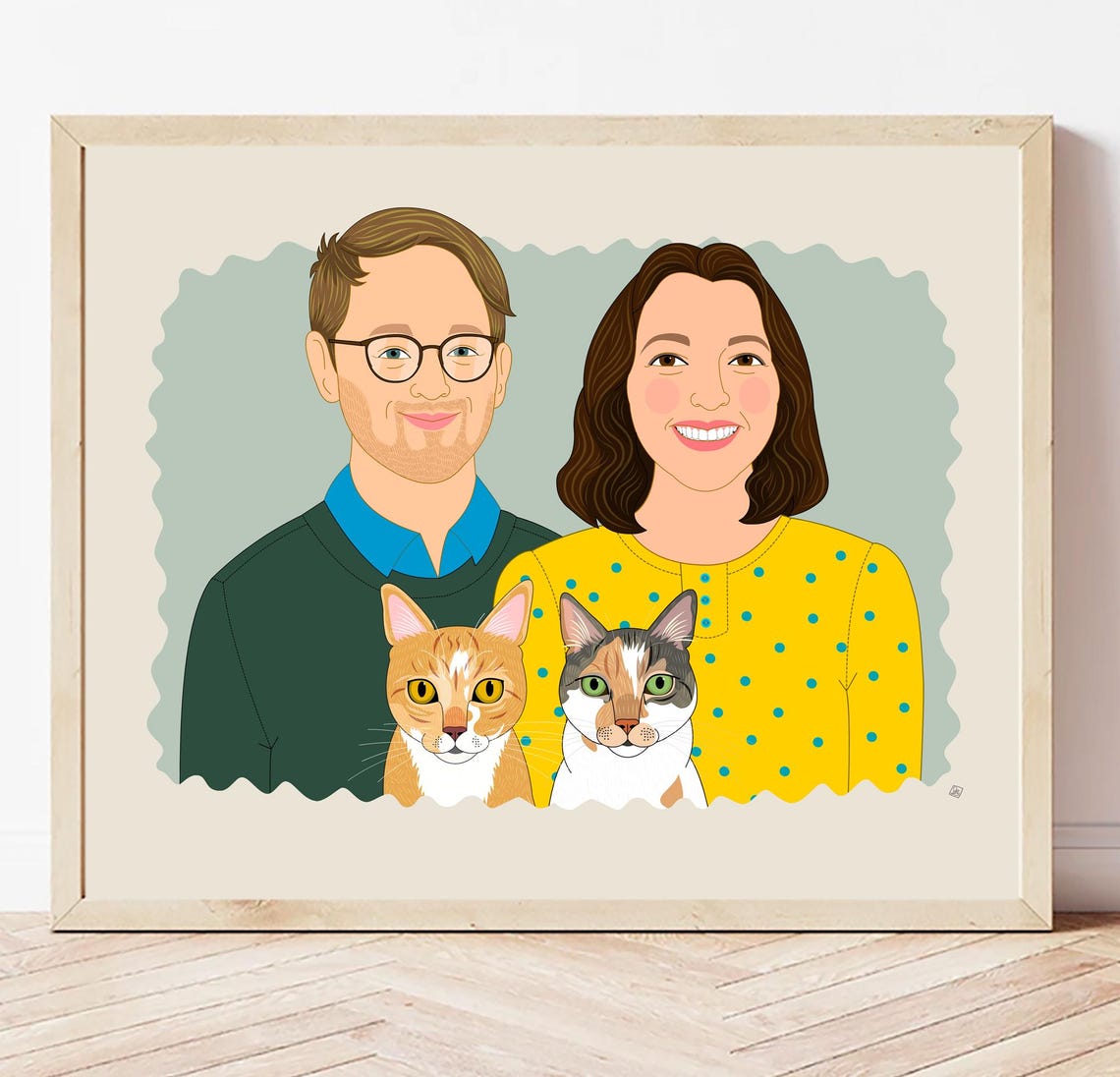 Personalized Family of Four and Dog Custom Hand Drawn Portrait Poster - Image 3