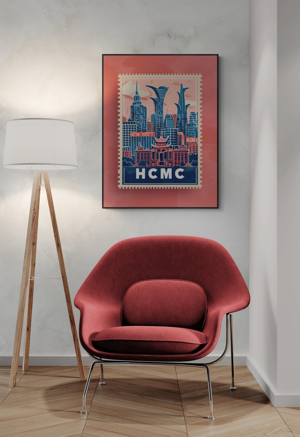 Ho Chi Minh City Skyline Vintage Colonial Stamp Style Travel Poster - Image 3