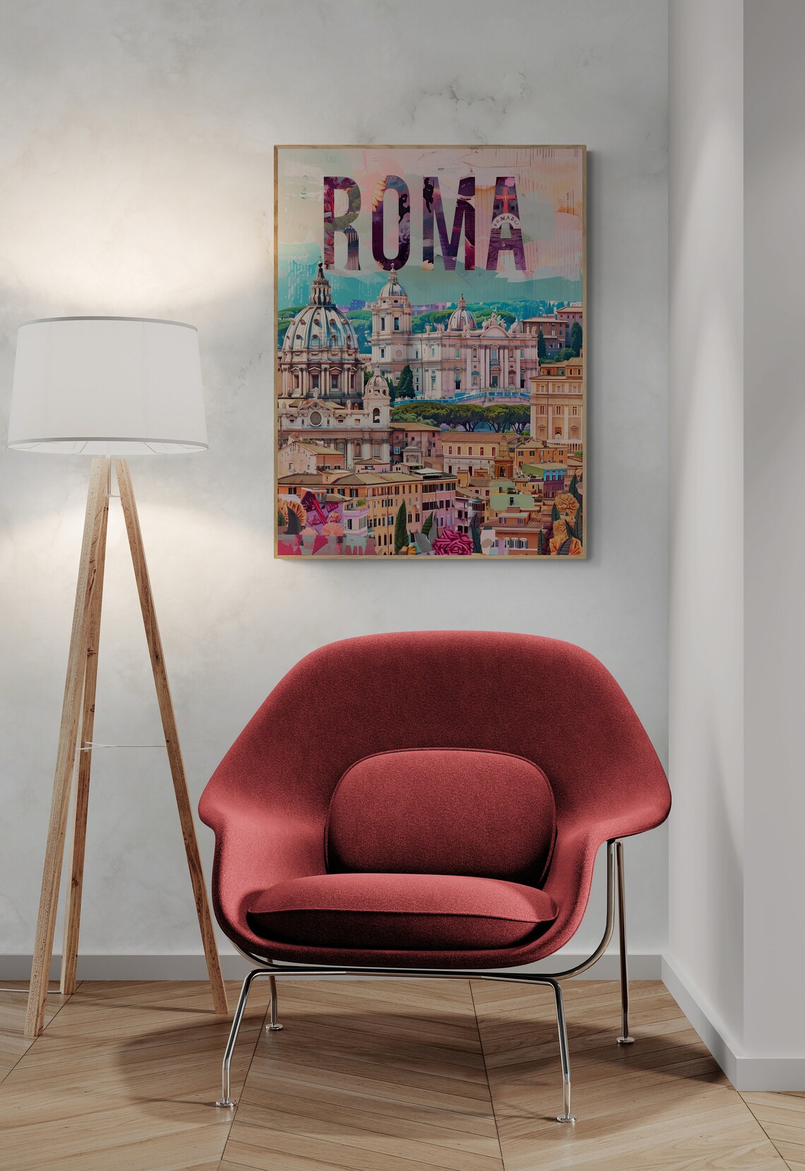 Roma Rome Domes Basilica Pink Collage Letters Vintage Travel Poster - Image 3