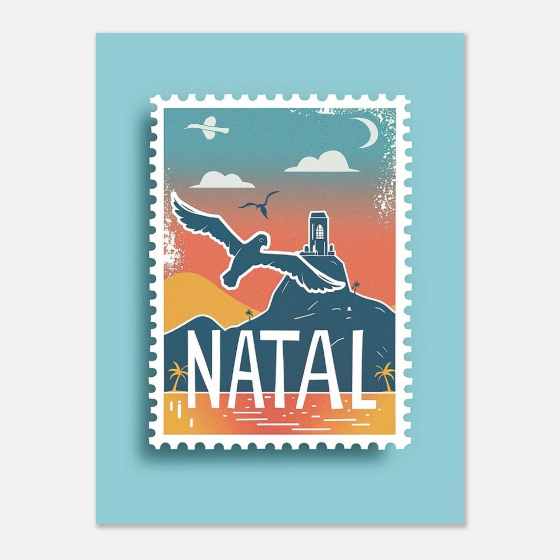 Natal Brazil Seabird Cliff Sunset Vintage Travel Stamp Poster - Image 2