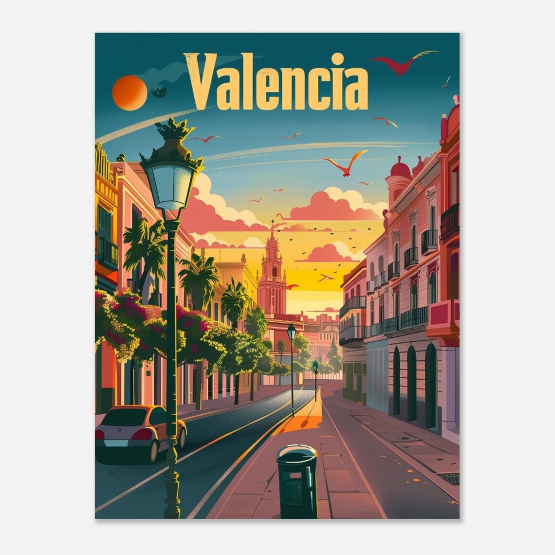 Valencia Spain Old Town Street Church Sunset Vintage Travel Poster - Image 2