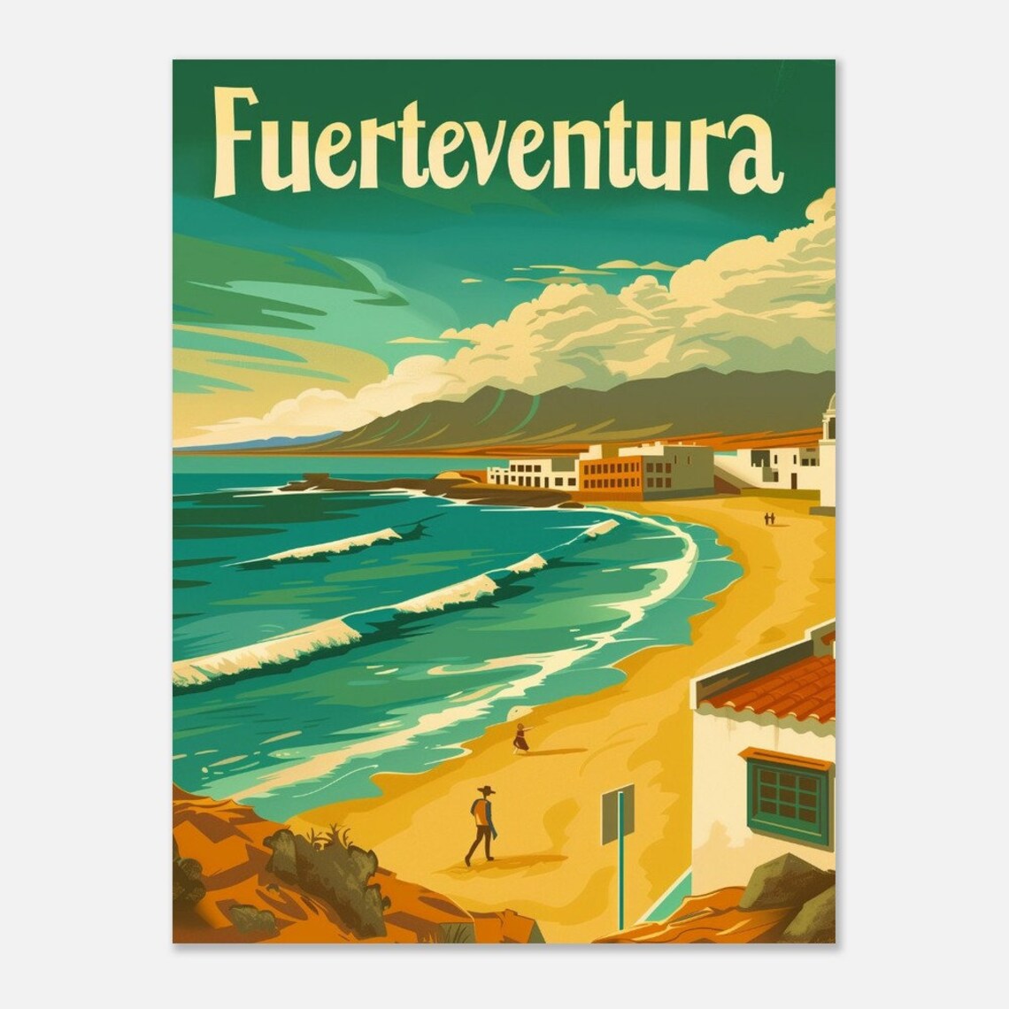 Fuerteventura Beach Surf Waves Golden Vintage Canary Island Poster - Image 2