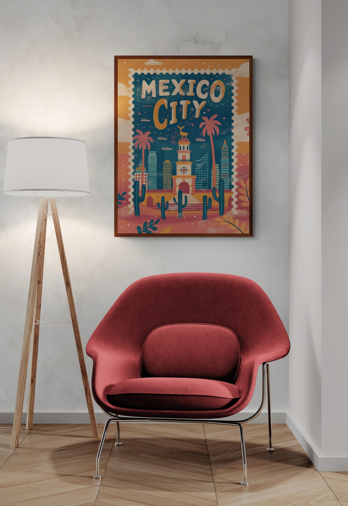 Mexico City Starry Night Skyline Vintage Travel Stamp Poster - Image 3
