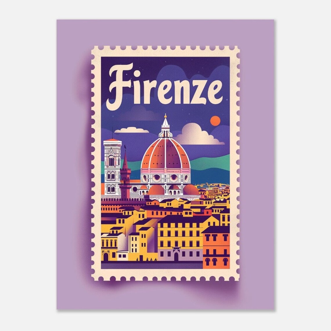 Florence Duomo Cathedral Vintage Stamp Style Italy Travel Poster - Image 2