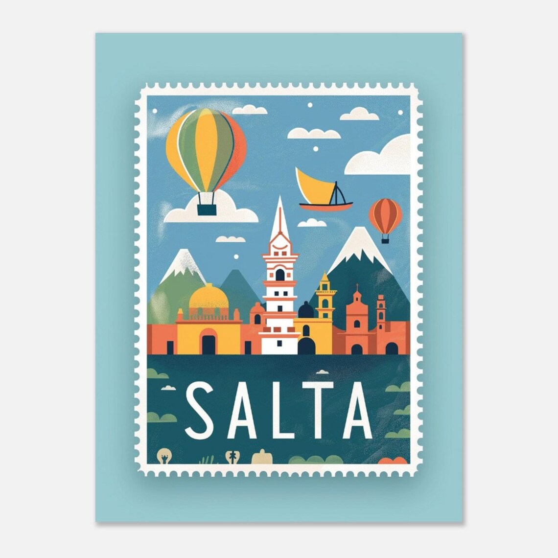 Salta Argentina Vintage Postage Stamp Andes Mountains Travel Poster - Image 2