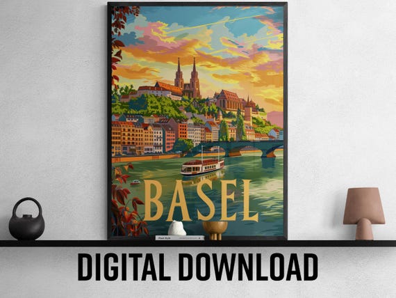 Basle Travel Poster Vintage Style Wall Art Home Decor Unique Travel Gift