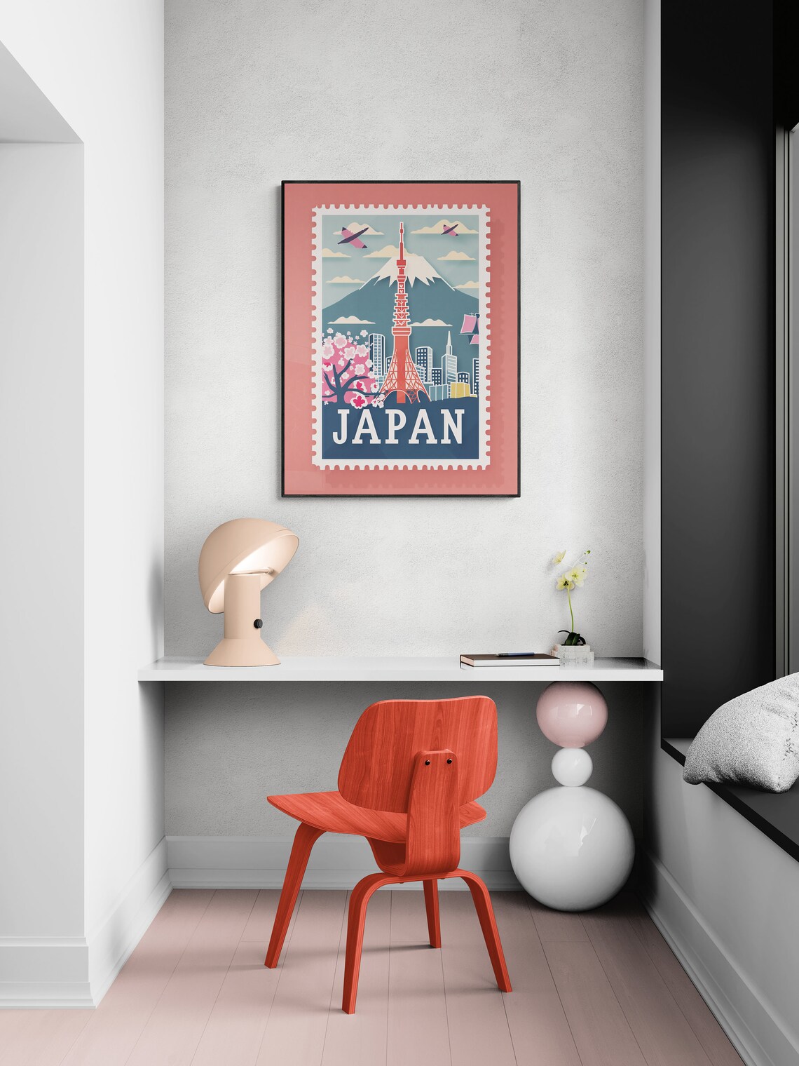 Japan Tokyo Tower Mount Fuji Cherry Blossom Vintage Stamp Poster - Image 4