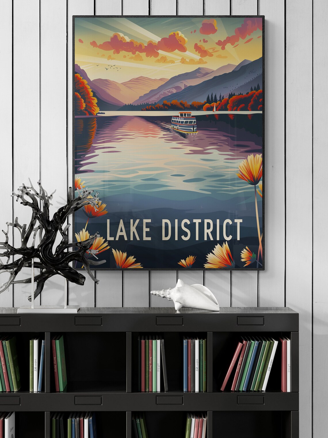 Lake District England Lake Steamer Fells Autumn Retro Poster - Image 4