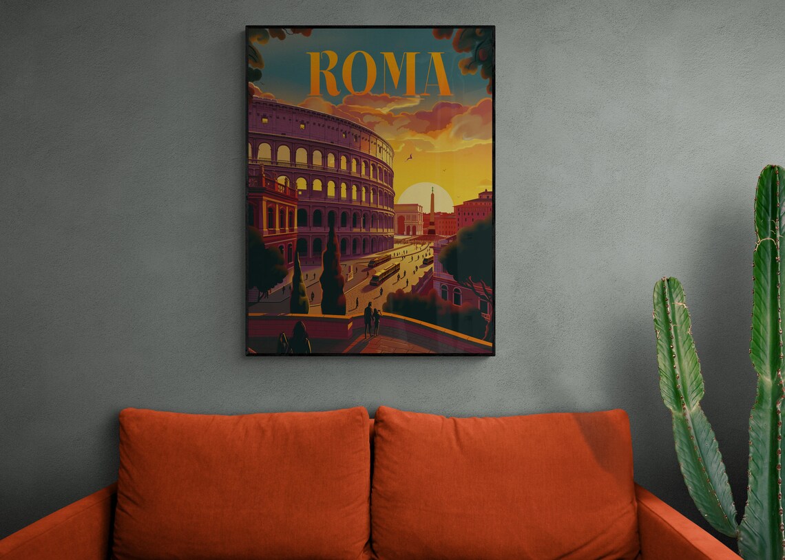 Roma Colosseum Sunset Vintage Italian Historic Iconic City Poster - Image 4
