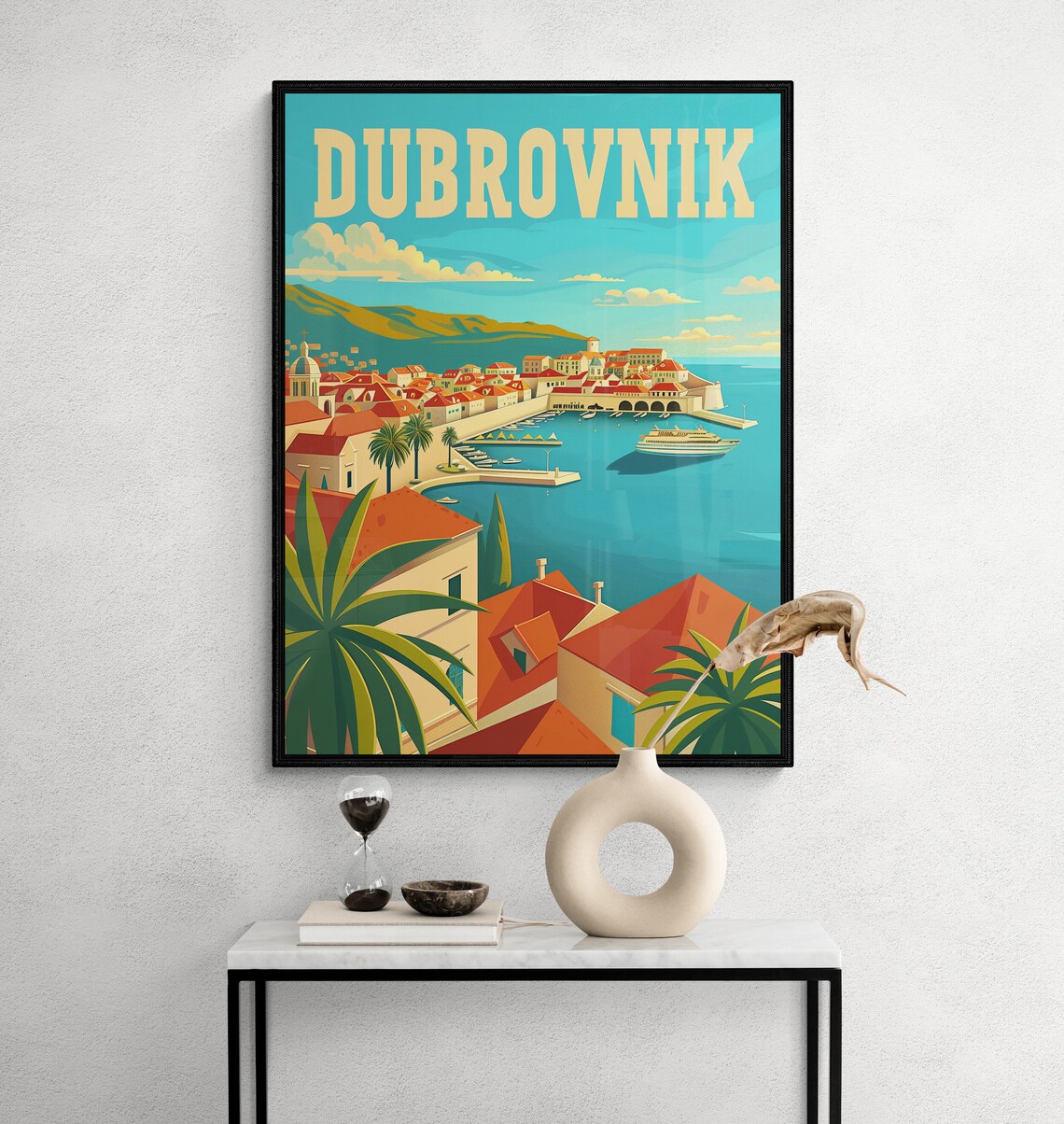 Dubrovnik Bright Old Town Walls Harbor Sunny Day Travel Poster