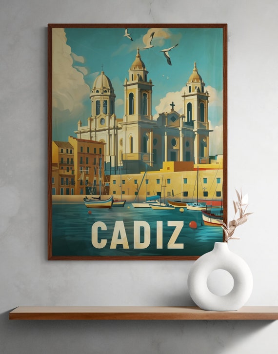 Cadiz Vintage Colorful Poster Retro Travel Wall Art Home Decor Unique Gift Idea