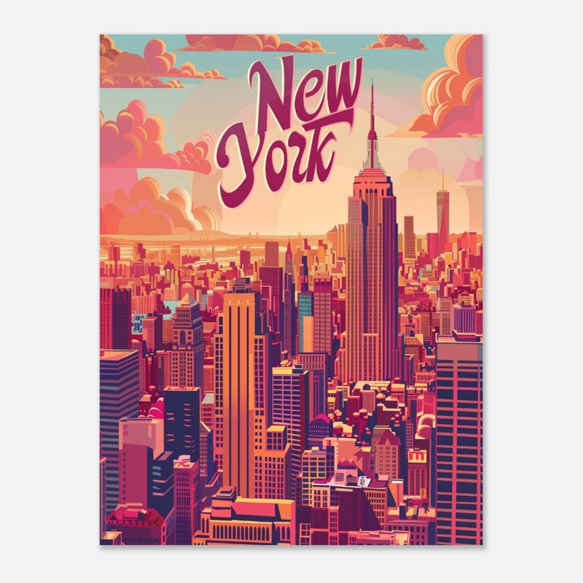 New York Manhattan Empire State Skyline Sunset Travel Poster - Image 2