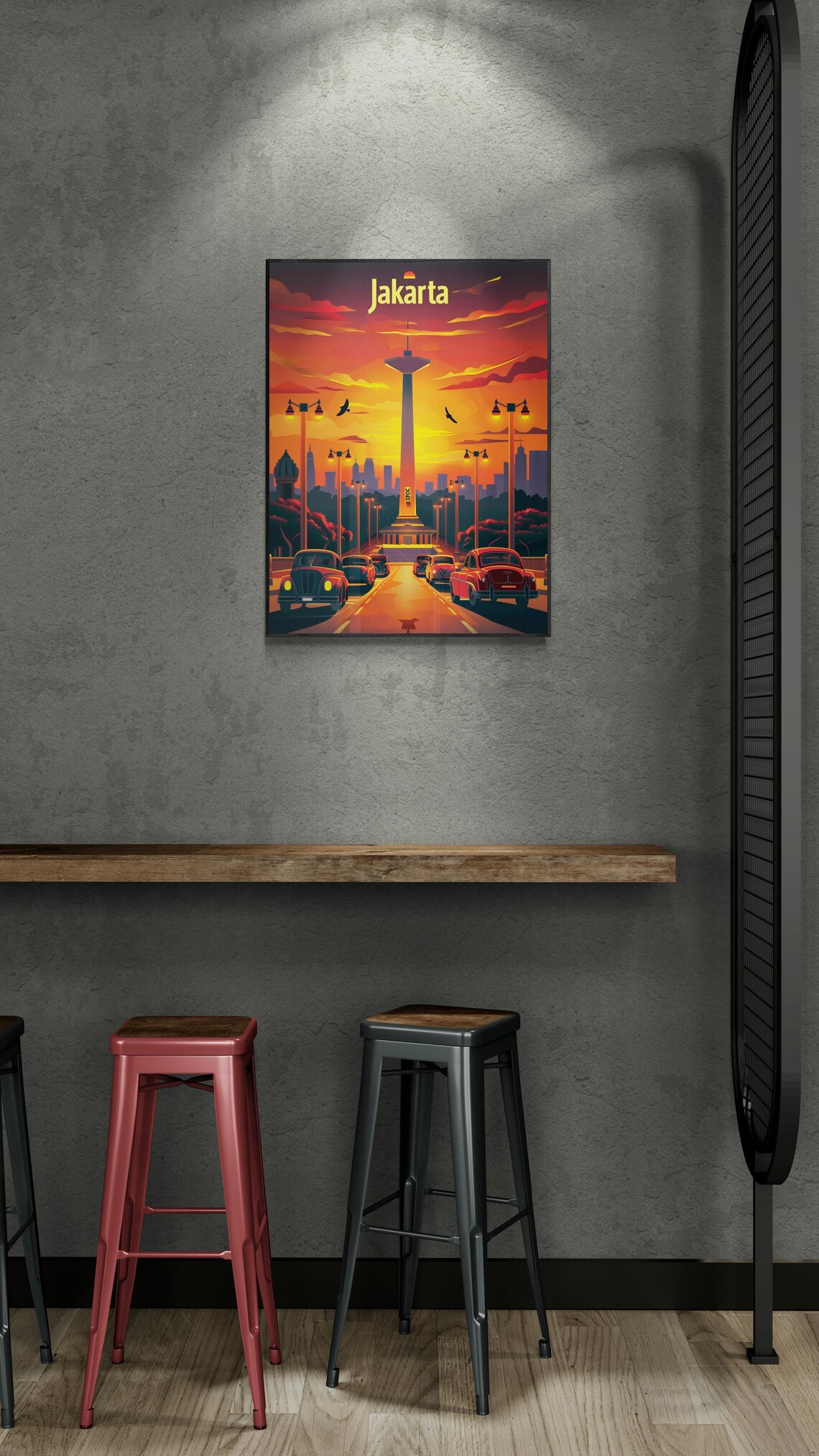 Jakarta Indonesia Monas National Monument Sunset Travel Poster