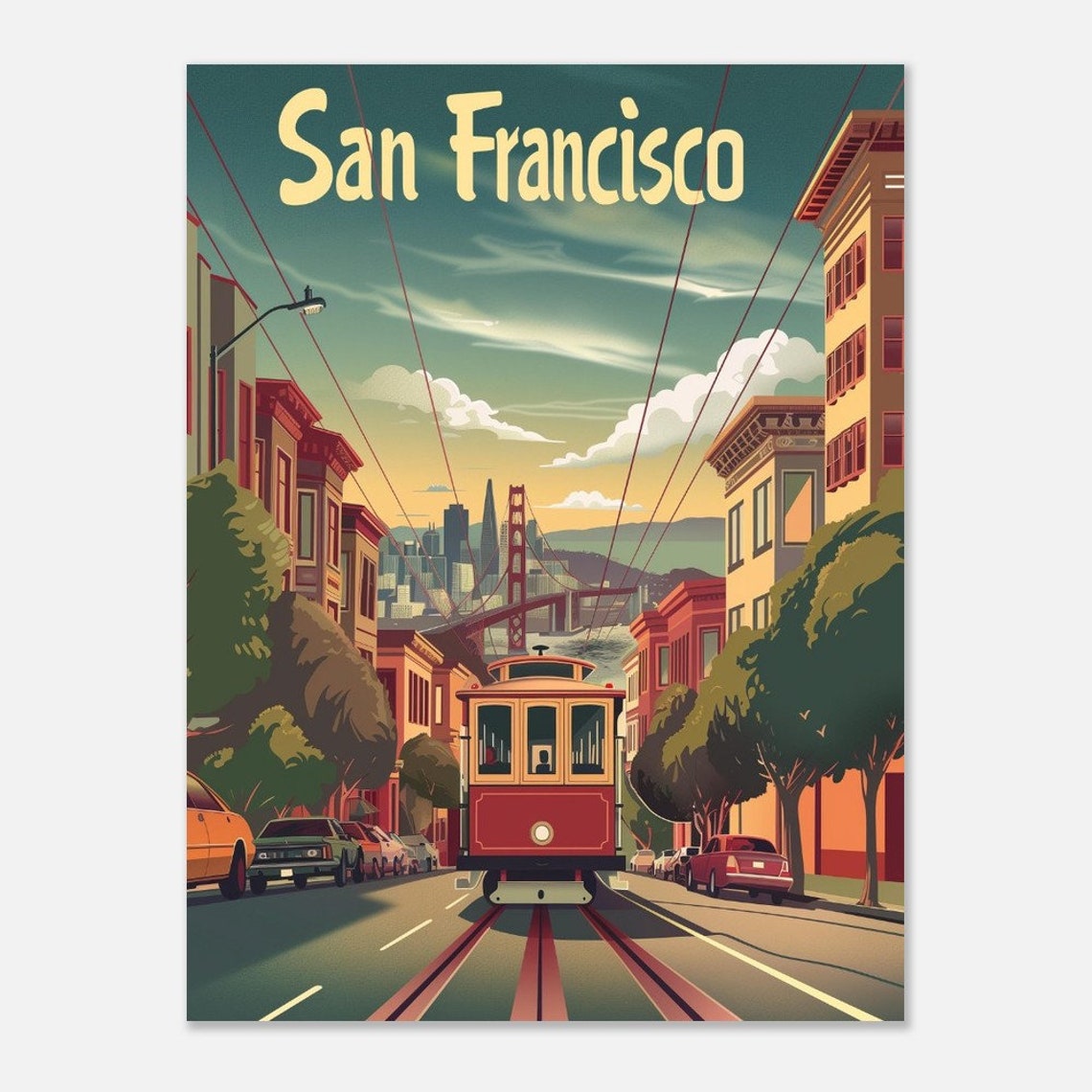 San Francisco Cable Car Street Golden Gate Vintage Travel Poster - Image 2