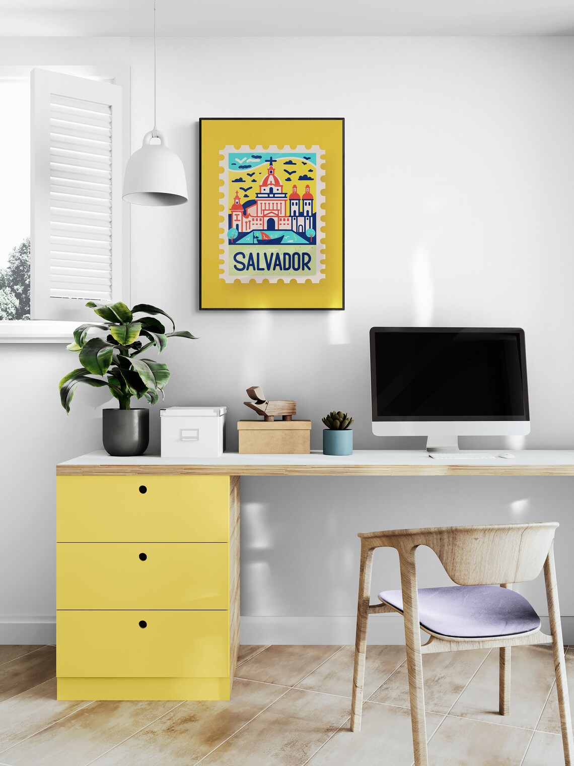 Salvador Brazil Colonial Church Harbor Stamp Travel Art Poster - Image 4