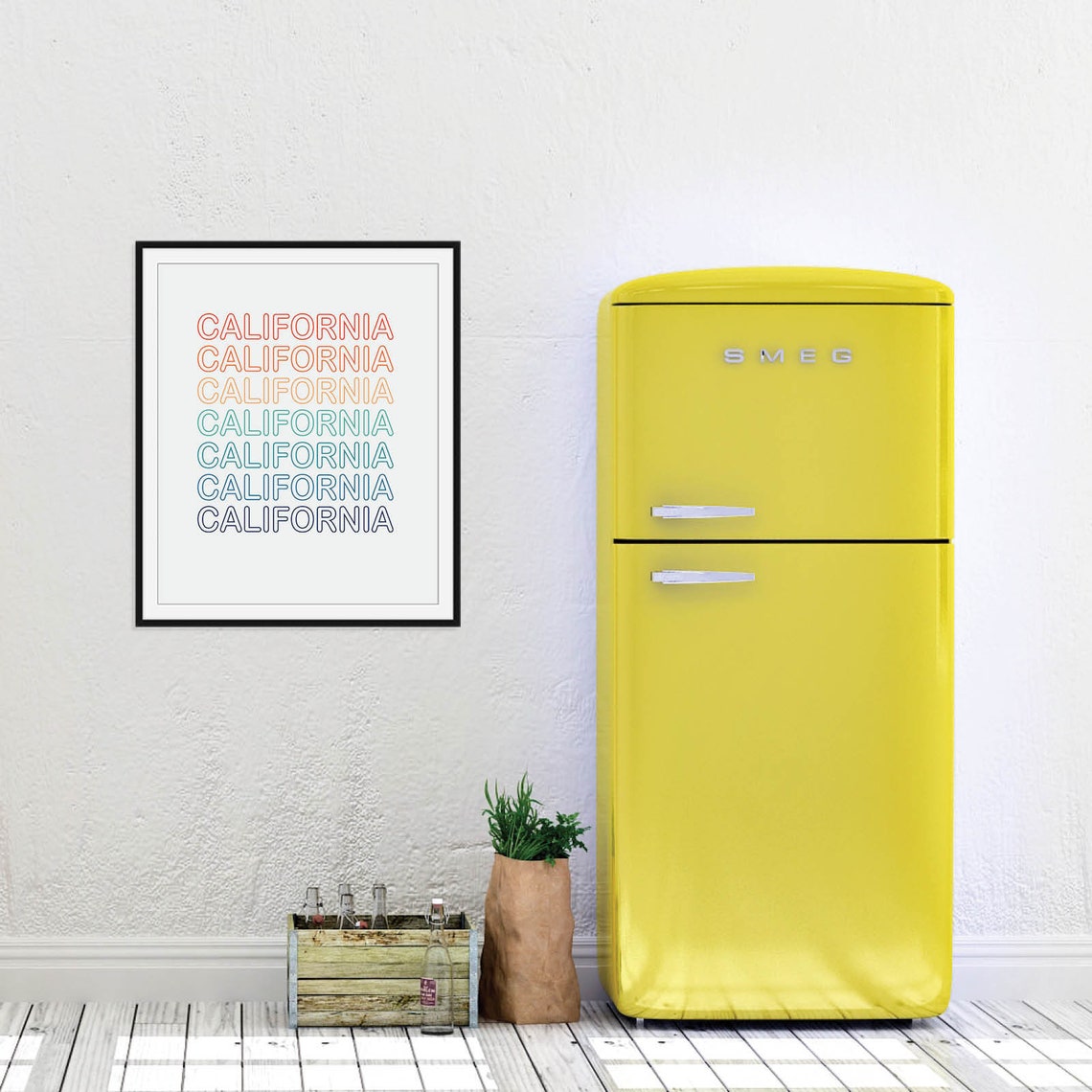 California Retro Repeat Typography Rainbow Gradient Wall Art