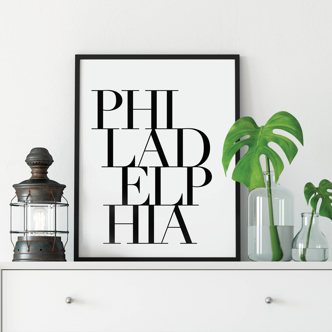 Philadelphia Stacked Elegant Serif Typography City Name Poster Art