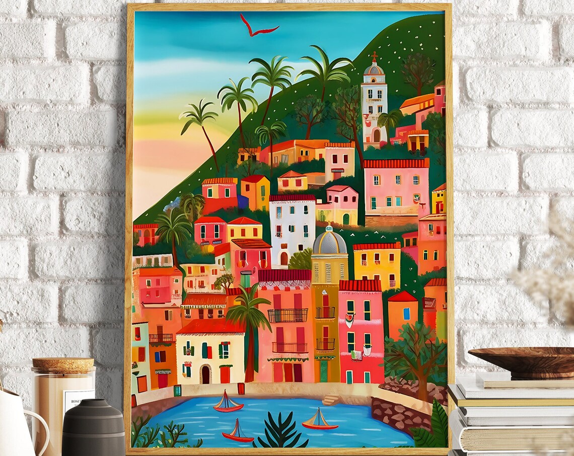 Cinque Terre Manarola Travel Illustration Art Print