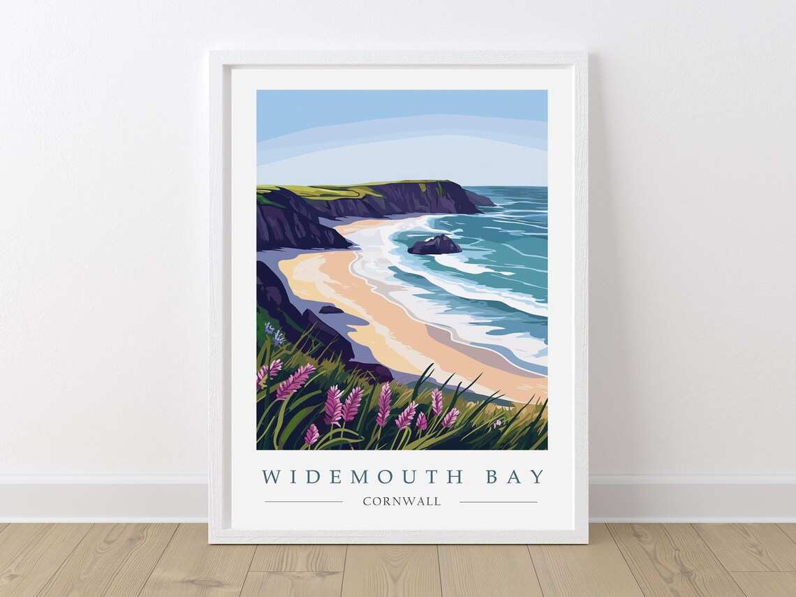 Widemouth Bay Travel Poster, North Cornwall Illustration - Image 2