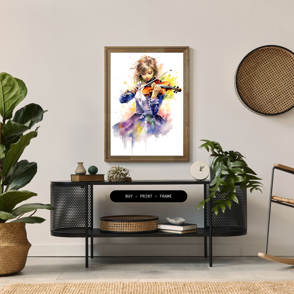 Passionate Violinist Girl Watercolor Art Print - Image 2