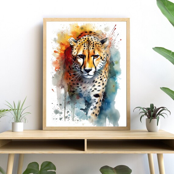Cheetah Watercolor Art Print, Modern Animal Decor