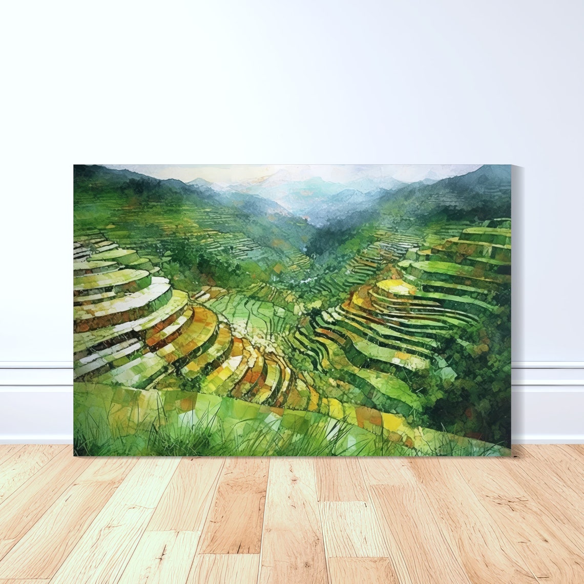 Banaue Rice Terraces Philippines Watercolor Valley Art Poster