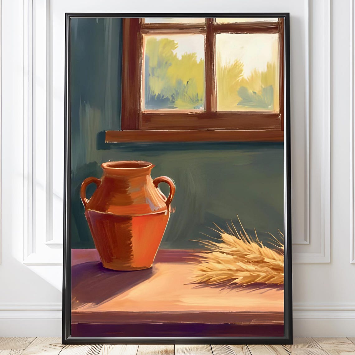 Terracotta Amphora Window Still Life Rustic Wheat Farmhouse Poster