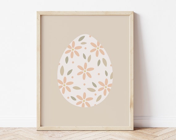 Floral Easter Egg Boho Easter Decor Art Print