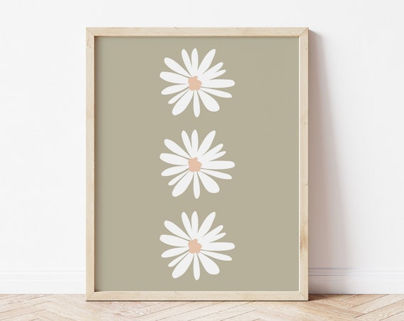 Daisies Print, Retro Boho Floral Poster