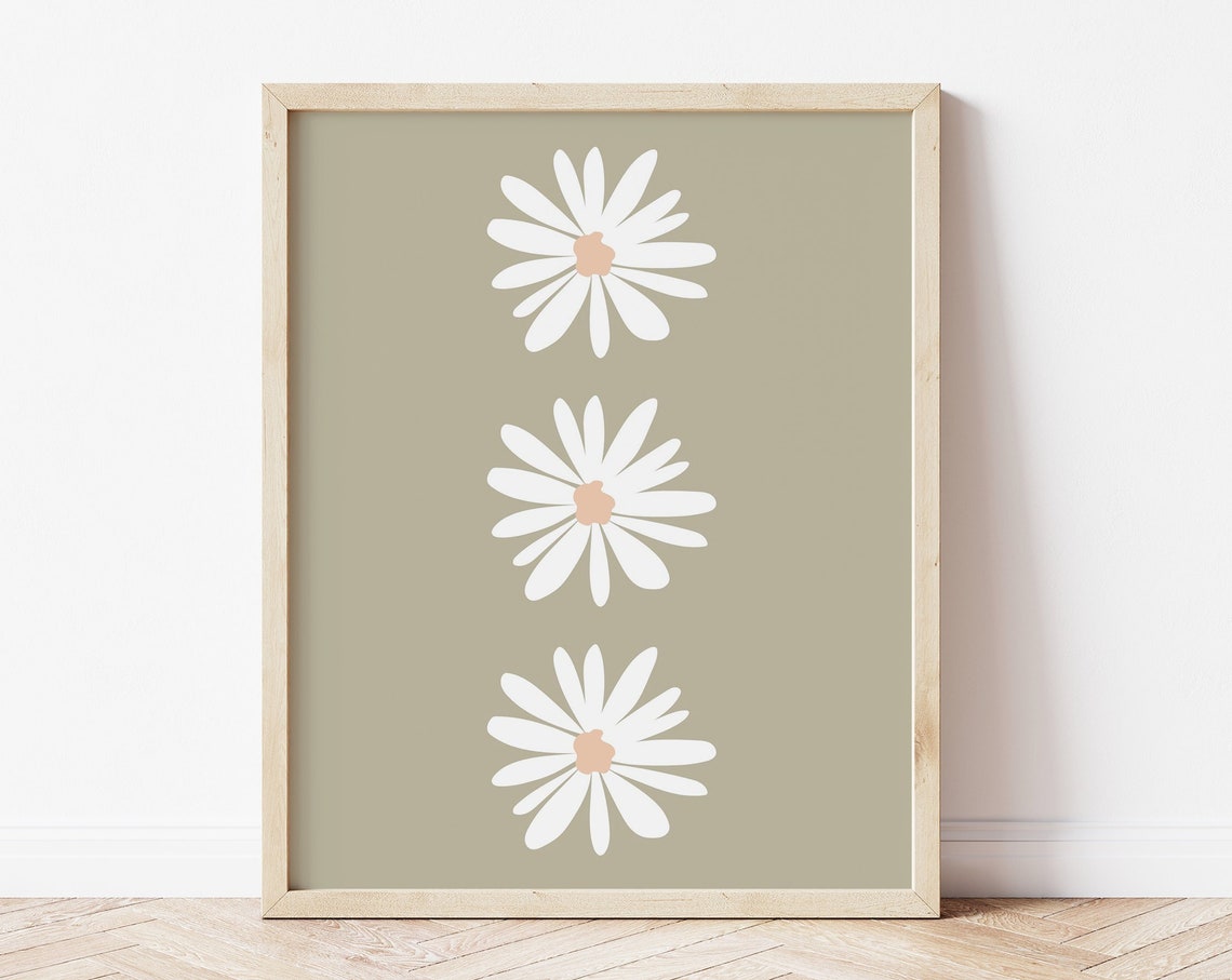 Daisies Print, Retro Boho Floral Poster