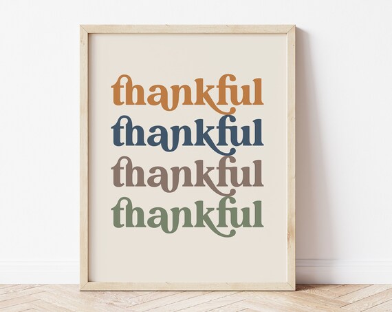 Thankful Boho Thanksgiving Art Print, Orange And Teal