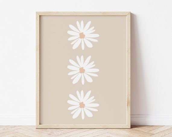White Daisies, Boho Spring Flower Wall Art Print