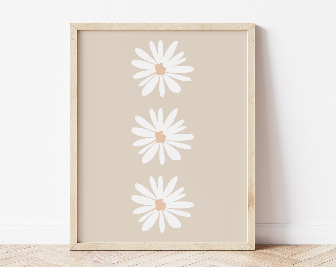 White Daisies, Boho Spring Flower Wall Art Print