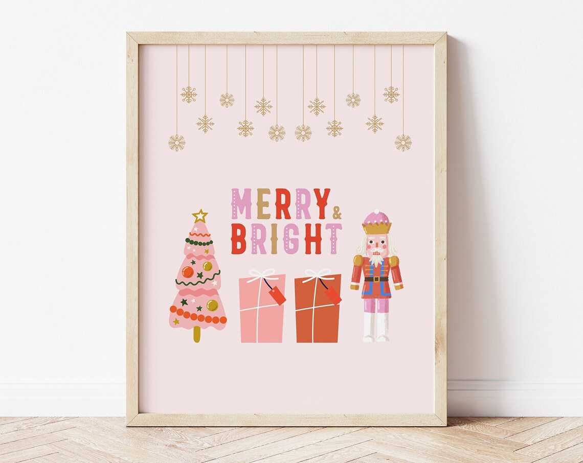 Pink Nutcracker Christmas Retro Holiday Art Print