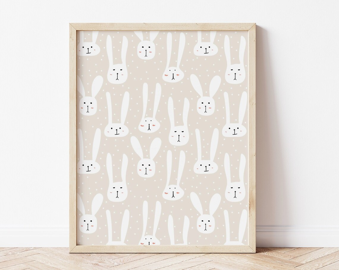 White Bunnies, Minimalist Easter Decor Art Print