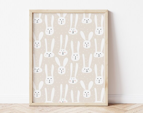White Bunnies, Minimalist Easter Decor Art Print