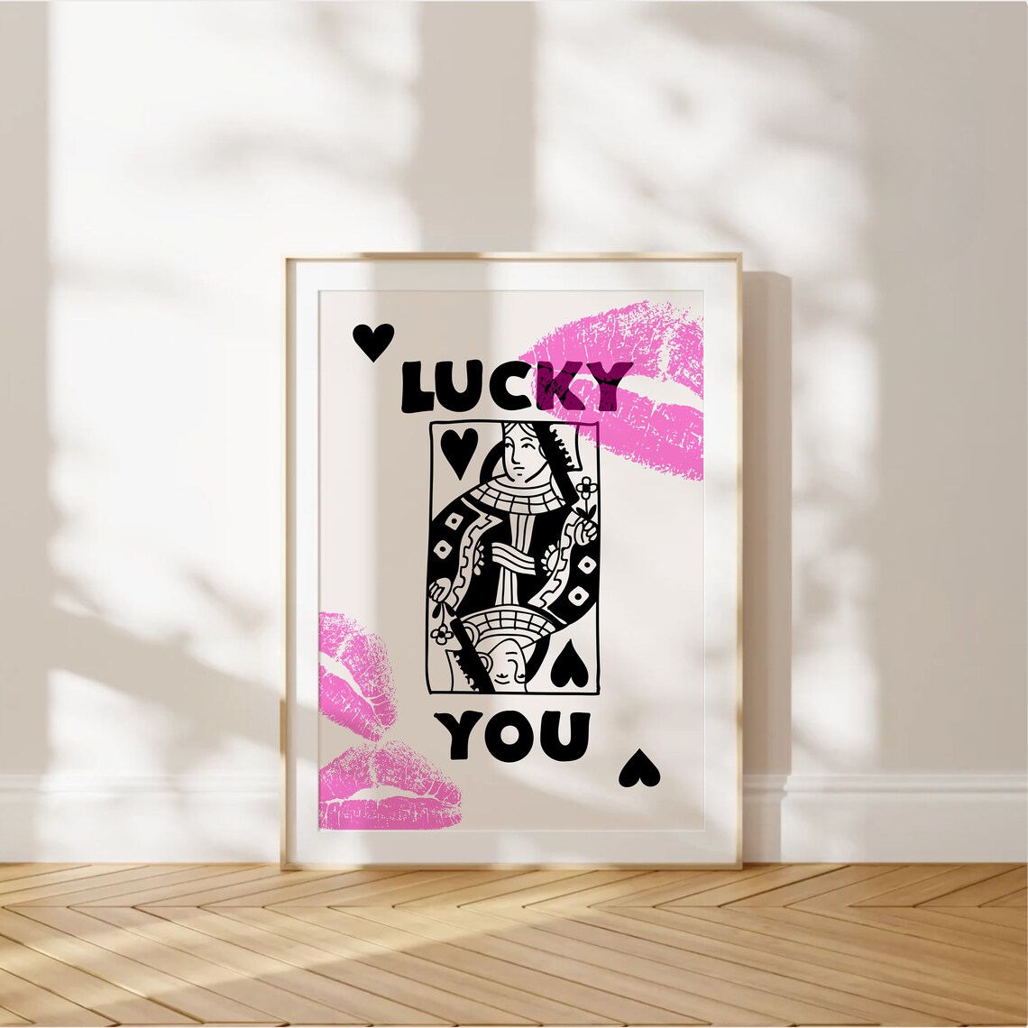 Lucky You Queen Of Hearts Pink Lipstick Kisses Preppy Art Poster - Image 2