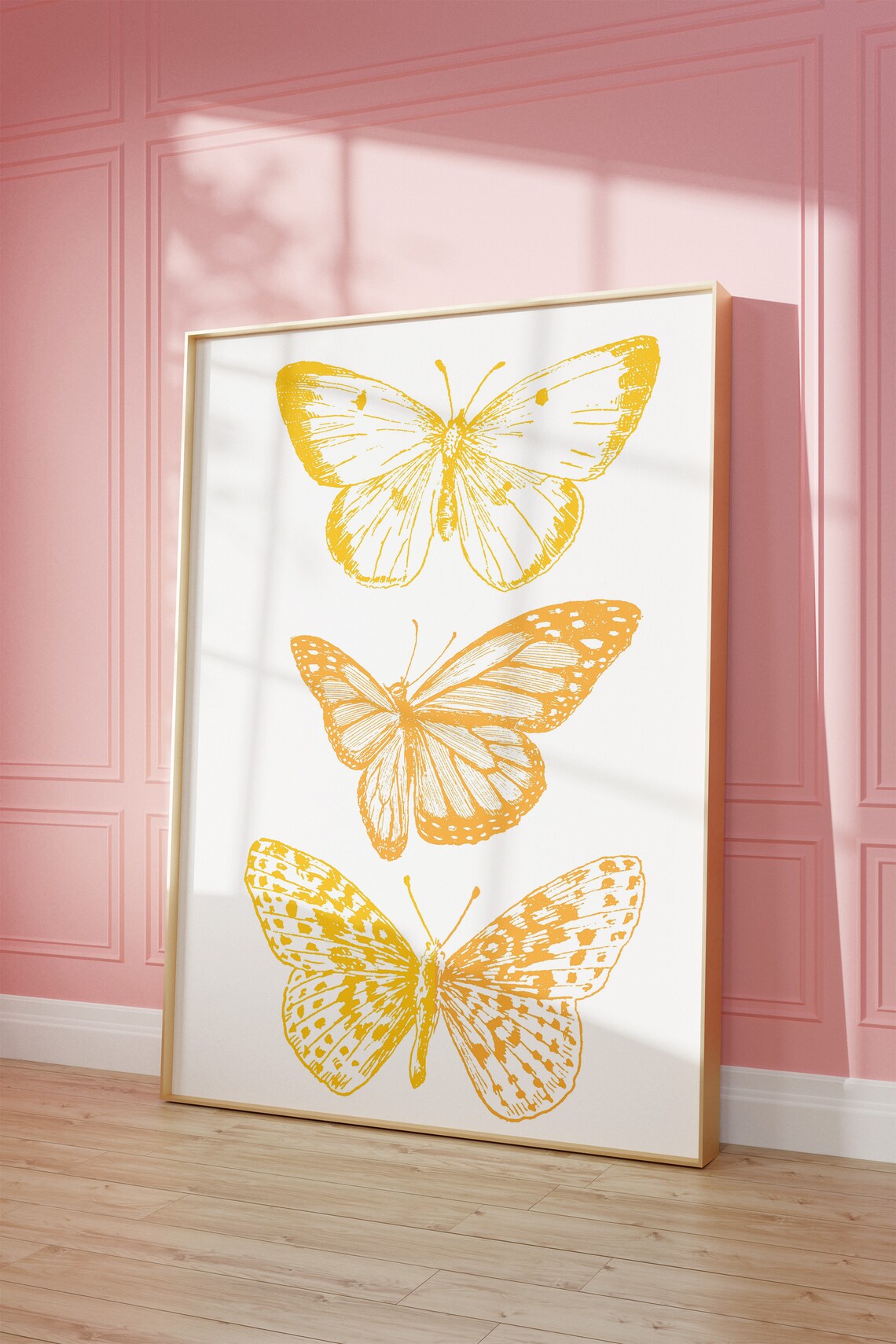 Yellow Orange Butterflies Trio Retro Botanical Insect Poster - Image 2