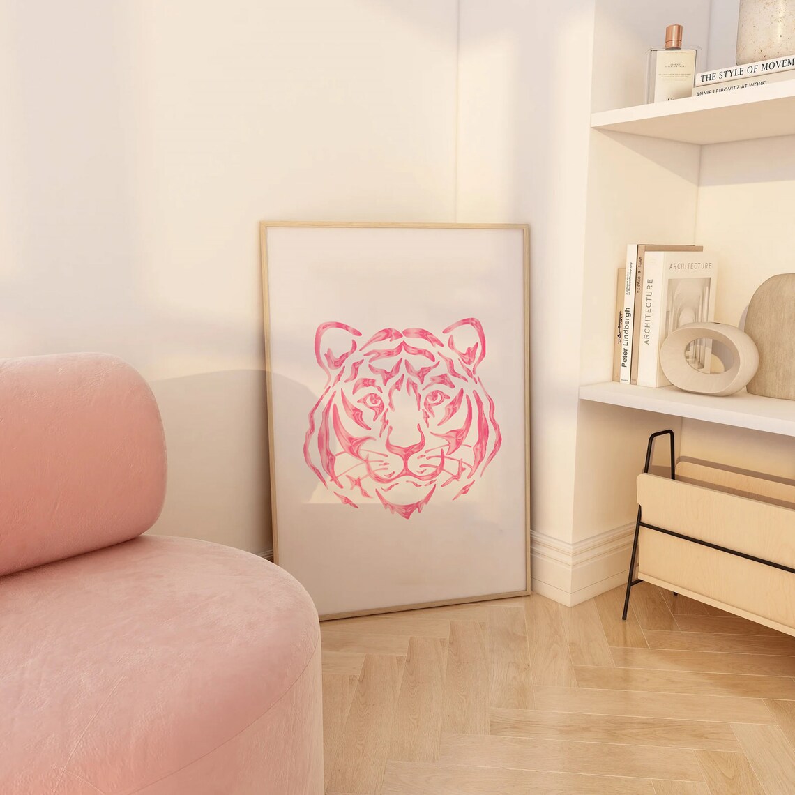 Pink White Tiger Poster Print, Preppy Maximalist Decor - Image 3
