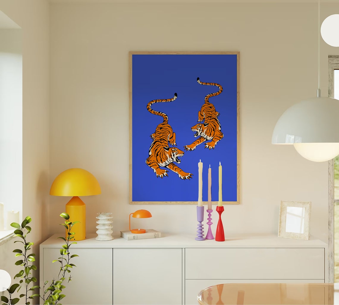 Blue Tiger Poster Print Cheetah Wall Art Trendy Wall Art Preppy Room Decor Maximalist Decor Boho Wall Art Boho Decor - Image 4